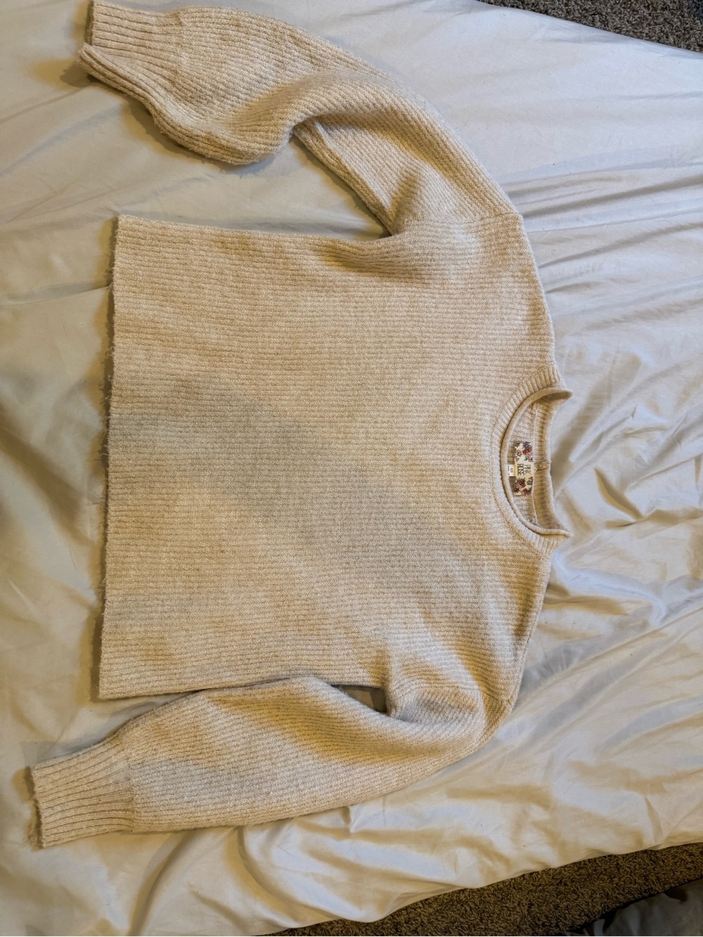 Pink Rose Women's Crewneck Sweater in Cream